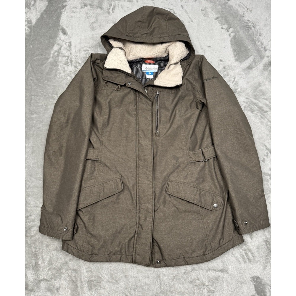 Columbia Long Insulated Parka Womens Large Sherpa Hooded Jacket Thermal Mountain